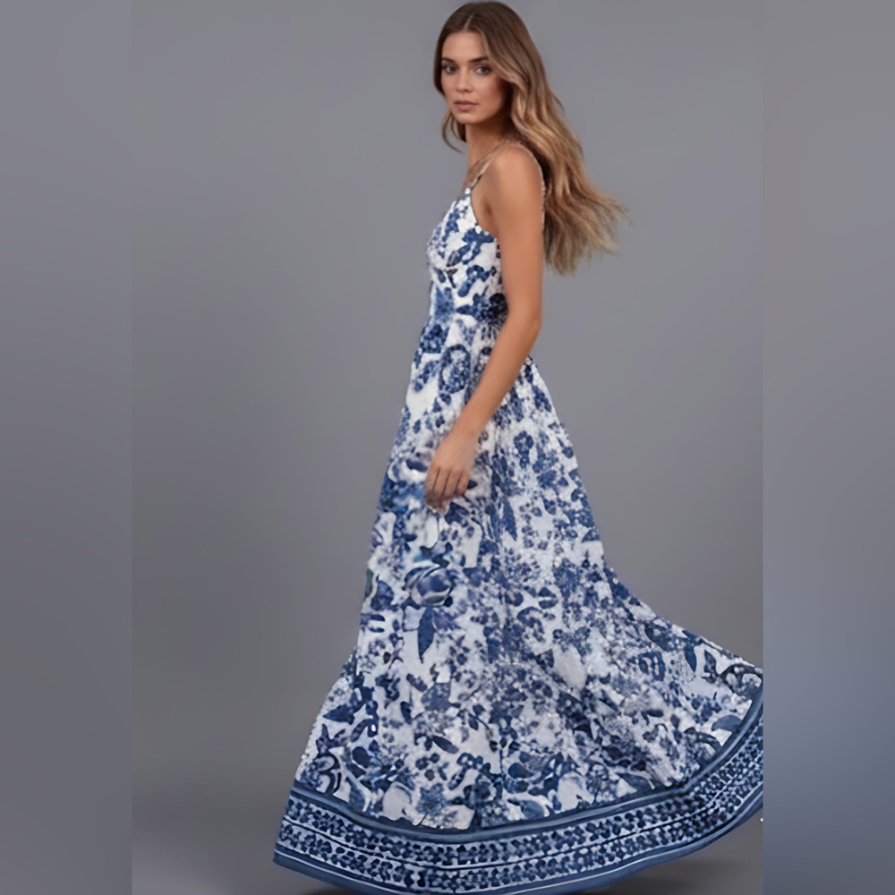 LAST ONE 🔥 Boho Floral Print Cami Maxi Dress Blue